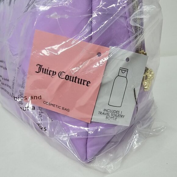 JUICY COUTURE PU Cosmetic Bag So Juicy Nail Polish Graphic Lilac Toiletry Bottle - Picture 7 of 12